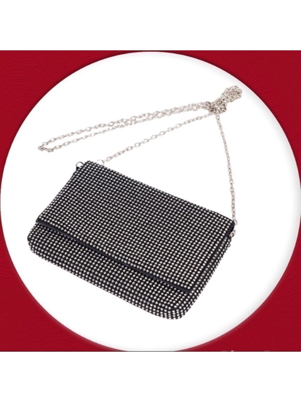 Black rhinestone clutch crossbody crystal shoulder bag with detachable chain - Picture 6 of 12